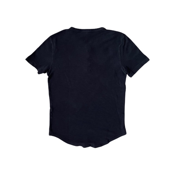 Zara Men's Thermal Henley Shirt Waffle Knit Medium Black Short Sleeve Pullover - Picture 2 of 3